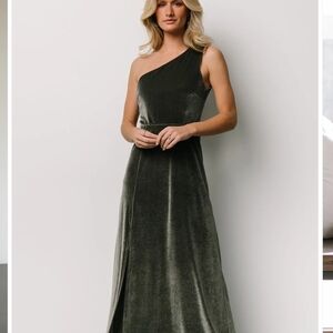 Baltic Born One-Shoulder Velvet Dress in Olive